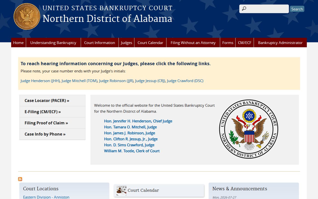 Northern District bankruptcy court record access for Gadsden cases