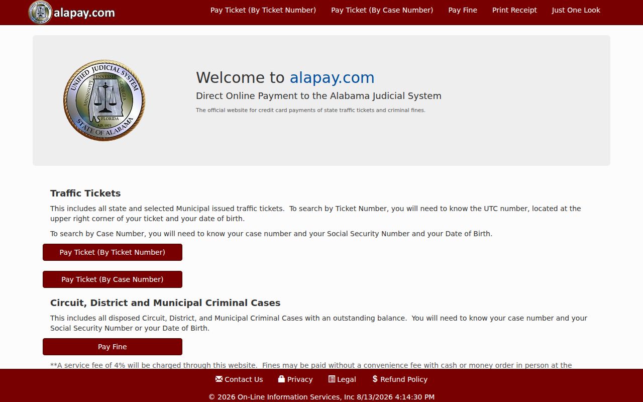 Etowah County criminal docket payment access through Alabama AlaPay