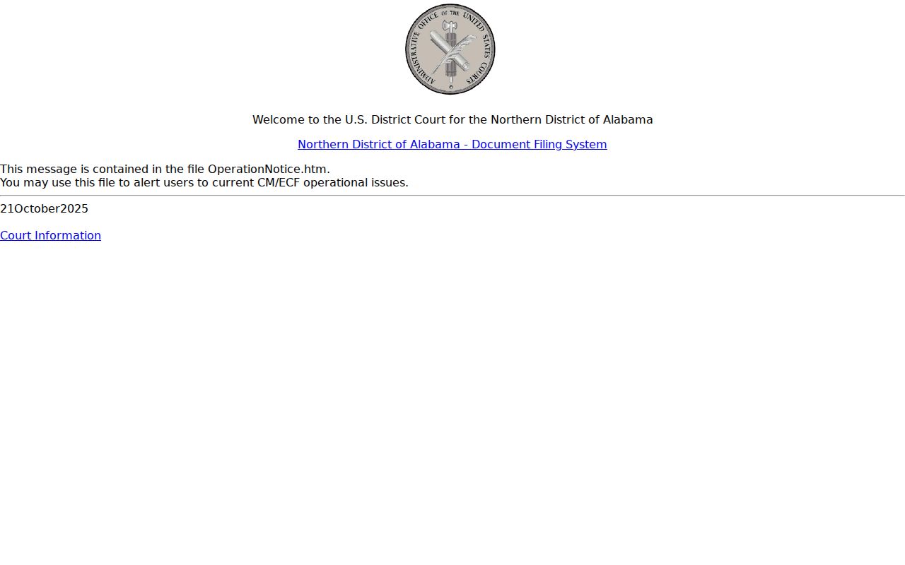 Etowah County criminal docket comparison with federal CM ECF access
