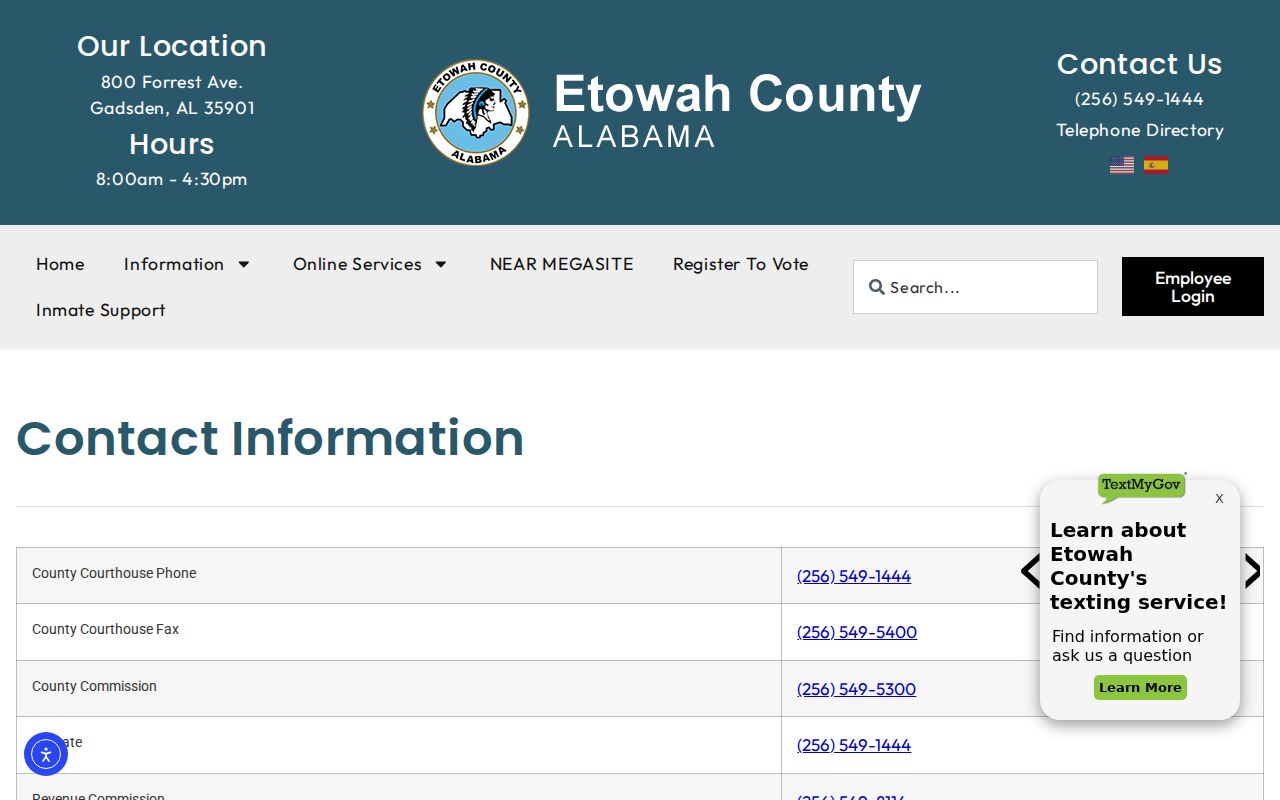 Etowah County court docket county office contact page